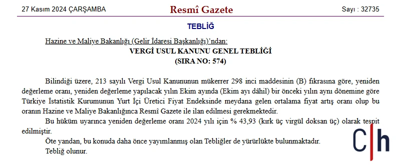 Yeniden Degerleme Orani Resmi Gazete De