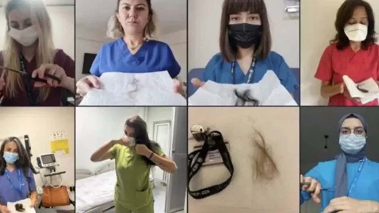 Sağlık çalışanlarından saçları yolunan meslektaşları için protesto: Hemşireler saçlarını kesti
