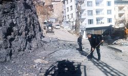 Hakkari'de mahalle içine dağdan kopan kayalar temizlendi