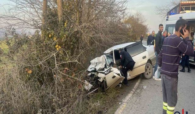 Kamyon ile Çarpışan Otomobil Hurdaya Döndü: 2 Ağır Yaralı