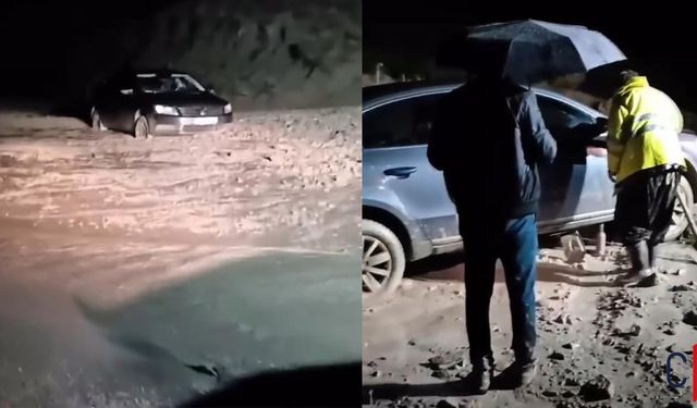 Hakkari'de Sağanak Yağış Sele Dönüştü: Sürücü Araçta Mahsur Kaldı