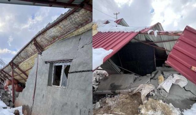 Çukurca’da Kar Yükü Ahırı Çökertti: Maddi Hasar Oluştu