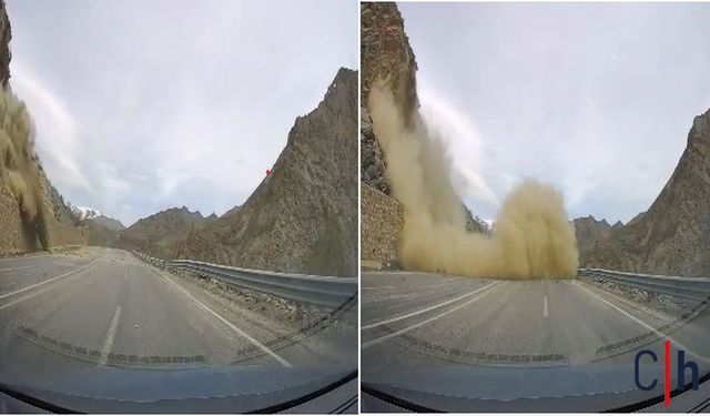 Hakkâri-Van Karayolunda Heyelan Kamerada