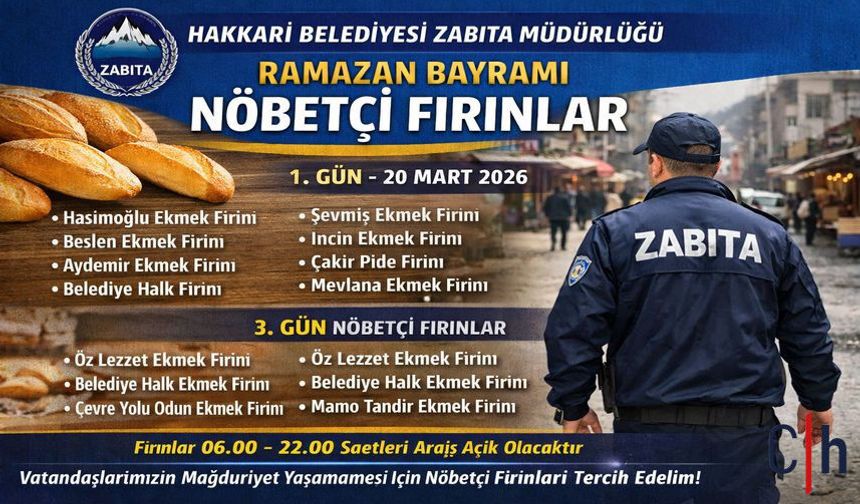 Hakkari Belediyesi Açıkladı: Bayramda Hangi Fırınlar Açık Olacak?