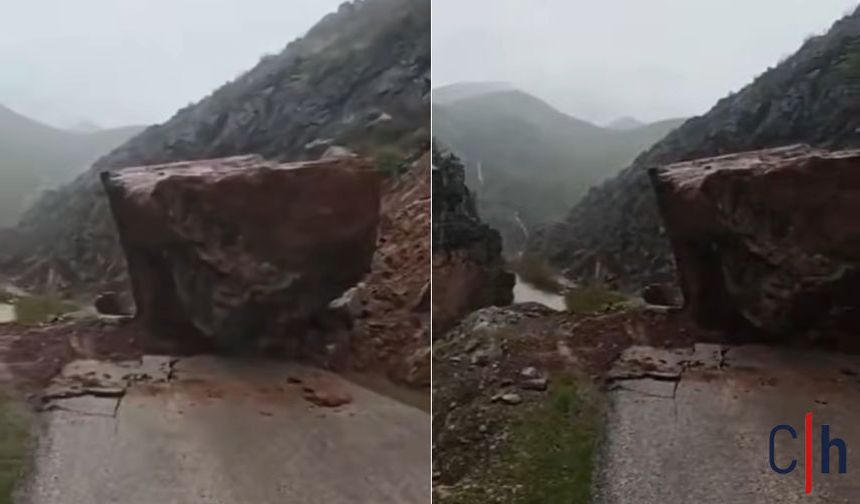Hakkari’de Dev Kaya Yolu Kapattı