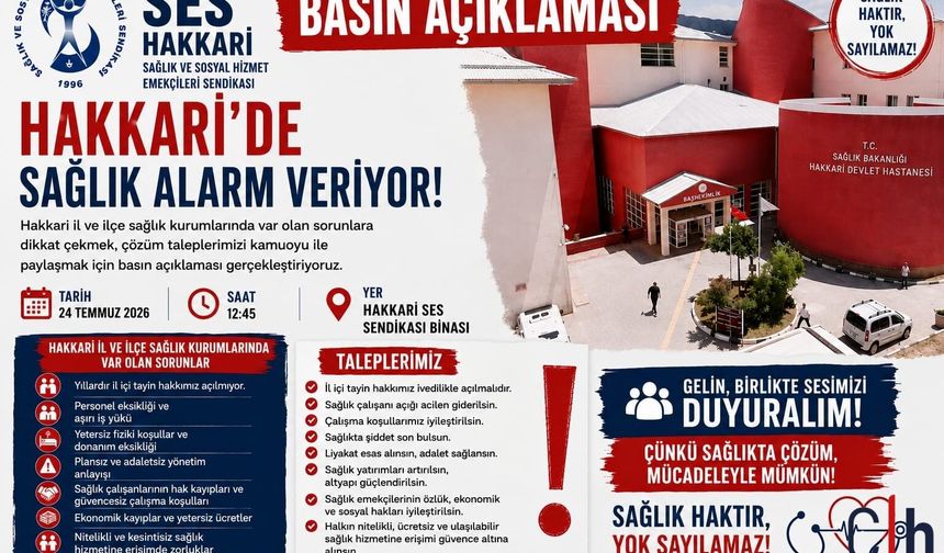 SES Hakkari: “Sağlık Alarm Veriyor” Basın Açıklamasına Davet