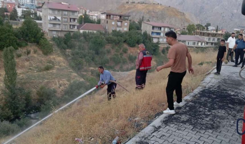 Hakkari'de anız yangını İtfaiye ekipleri yangını önledi