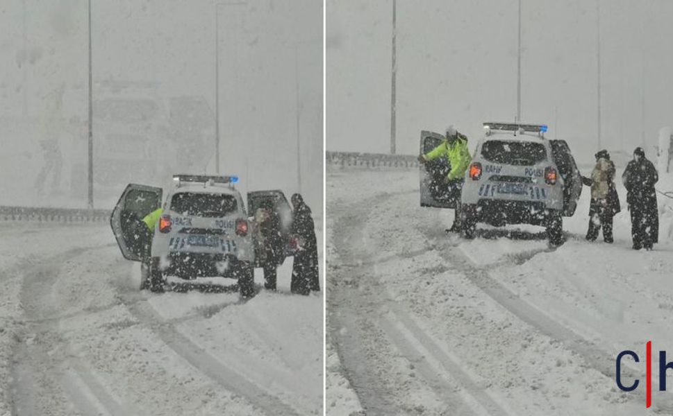 Yoğun Kar Yağışında Mahsur Kalan Vatandaşlara Polis Yardımı