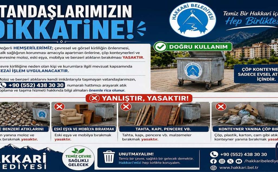 Hakkari Belediyesi’nden Çevre Temizliği Uyarısı: Kurallara Uymayana Ceza