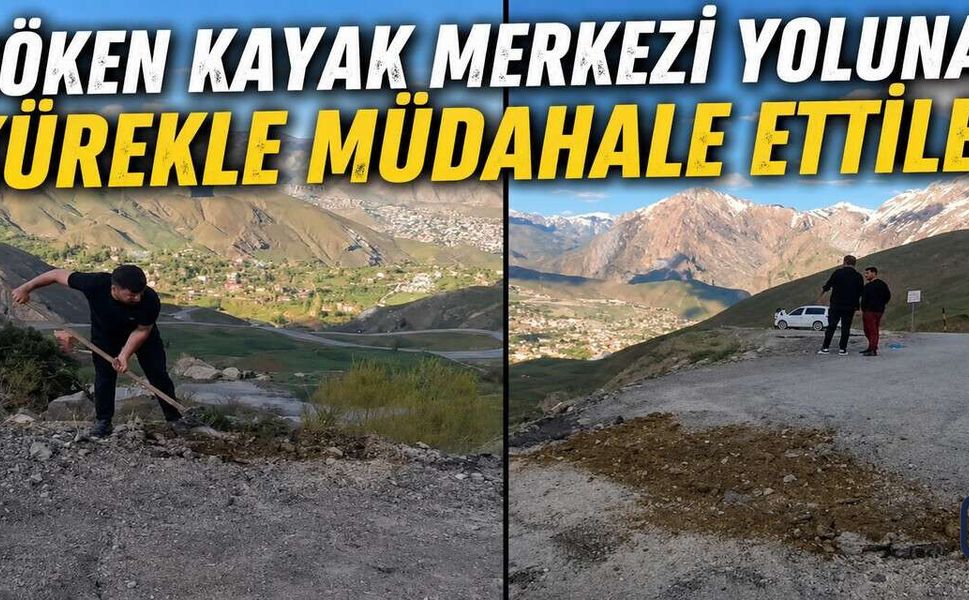 Mergabütan Kayak Merkezi yolunda çökme:  Vatandaşlar küreklerle yolu doldurdu