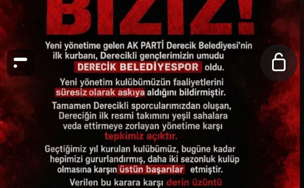 AK Parti Derecik Belediyesi’nden Belediyespor Kararı: Faaliyetler Askıya Alındı