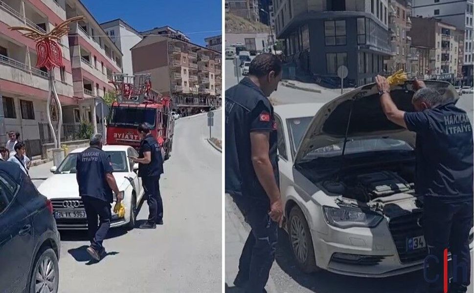 Araca sıkışan yavru kedi itfaiye tarafından kurtarıldı