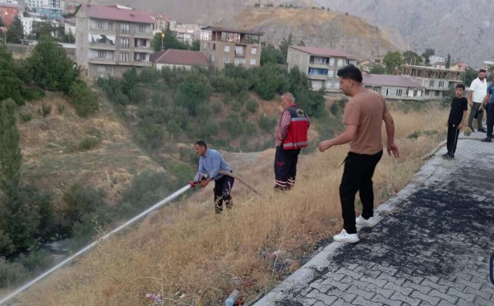 Hakkari'de anız yangını İtfaiye ekipleri yangını önledi